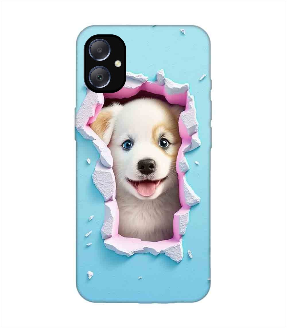 Custom Printed Case Cover for Samsung Galaxy M05 close up dog looking out hole wall