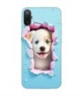 Custom Printed Case Cover for Samsung Galaxy M06 close up dog looking out hole wall
