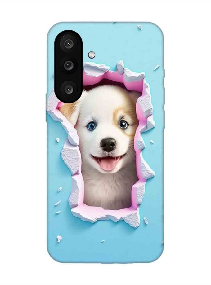 Custom Printed Case Cover for Samsung Galaxy M56 (5G) close up dog looking out hole wall