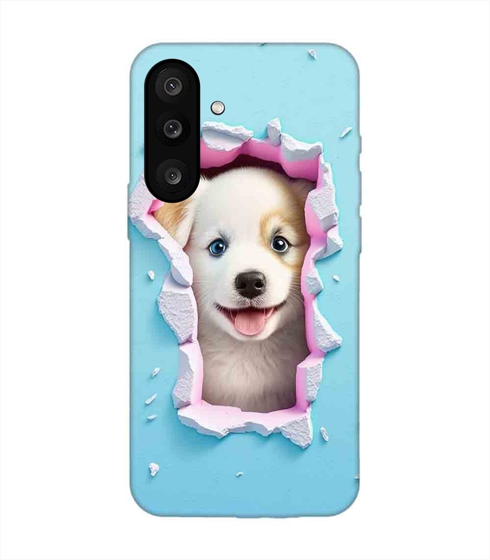 Custom Printed Case Cover for Samsung Galaxy M56 (5G) close up dog looking out hole wall