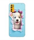 Printed Mobile Back Covers for Tecno Camon 15 Air close up dog looking out hole wall