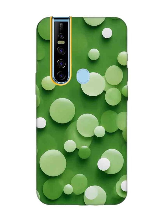 Printed Mobile Back Covers for Tecno Camon 15 Pro close up green background with white polka dots