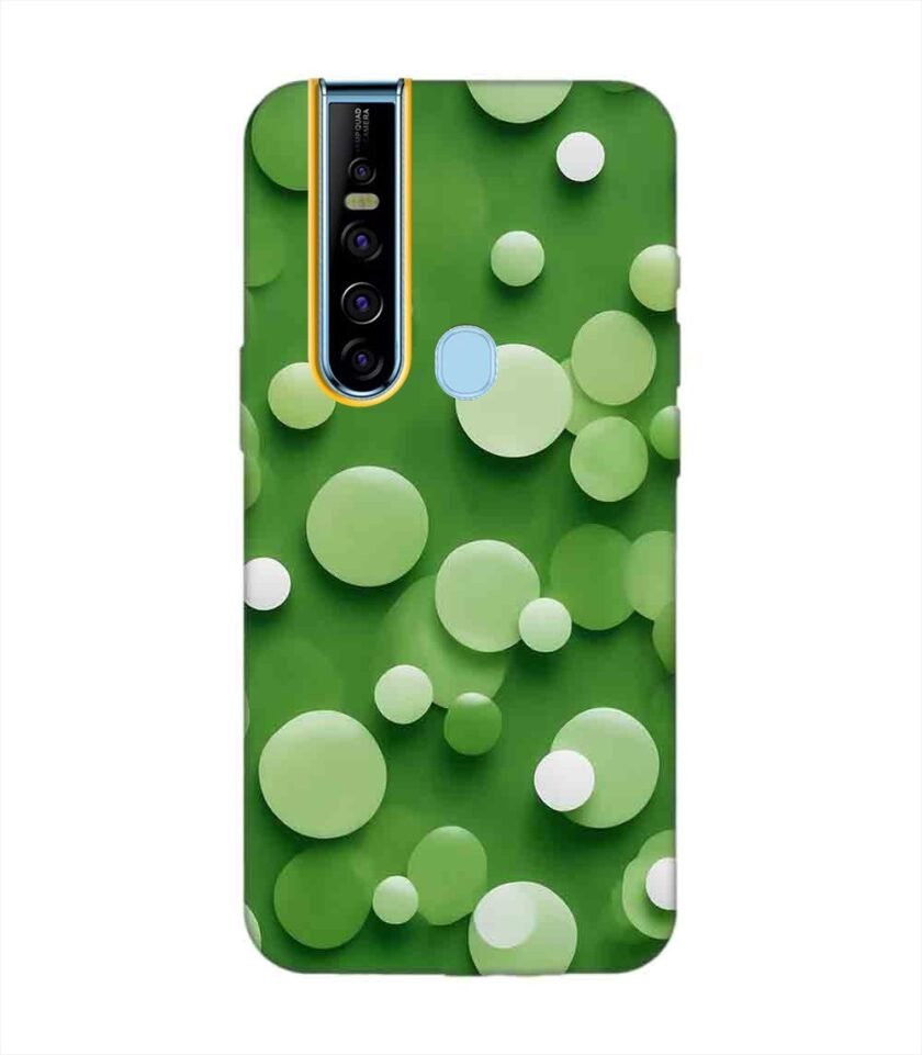Printed Mobile Back Covers for Tecno Camon 15 Pro close up green background with white polka dots