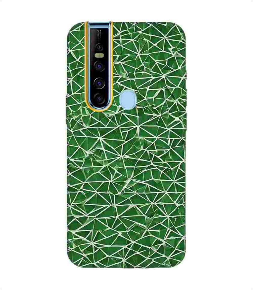 Printed Mobile Back Covers for Tecno Camon 15 Pro close up green white geometric pattern