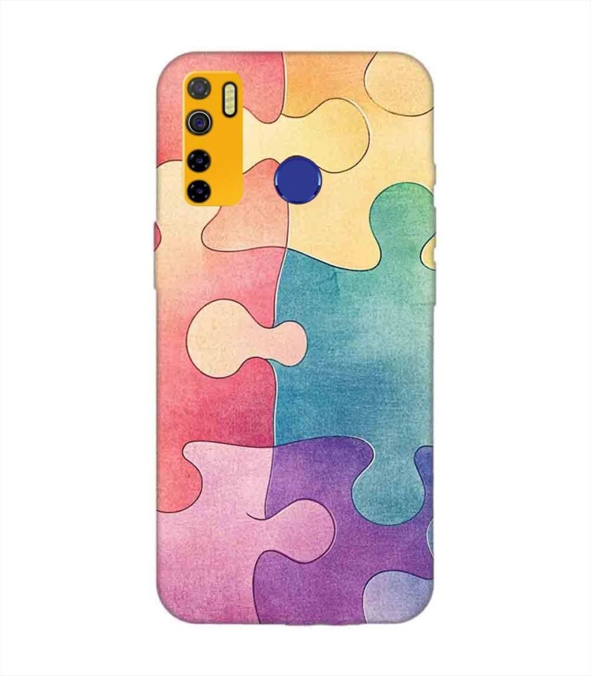 Printed Mobile Back Covers for Tecno Camon 15 close up colorful puzzle piece