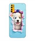 Printed Mobile Back Covers for Tecno Camon 15 close up dog looking out hole wall