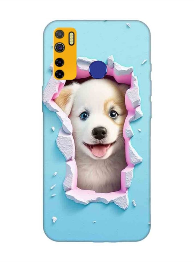 Printed Mobile Back Covers for Tecno Camon 15 close up dog looking out hole wall
