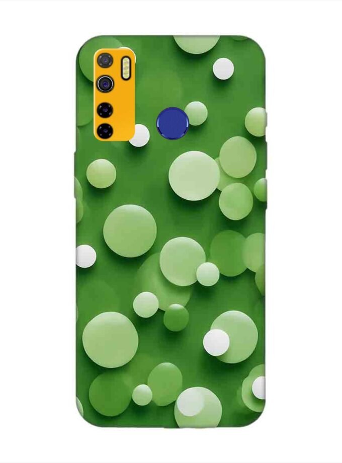 Printed Mobile Back Covers for Tecno Camon 15 close up green background with white polka dots