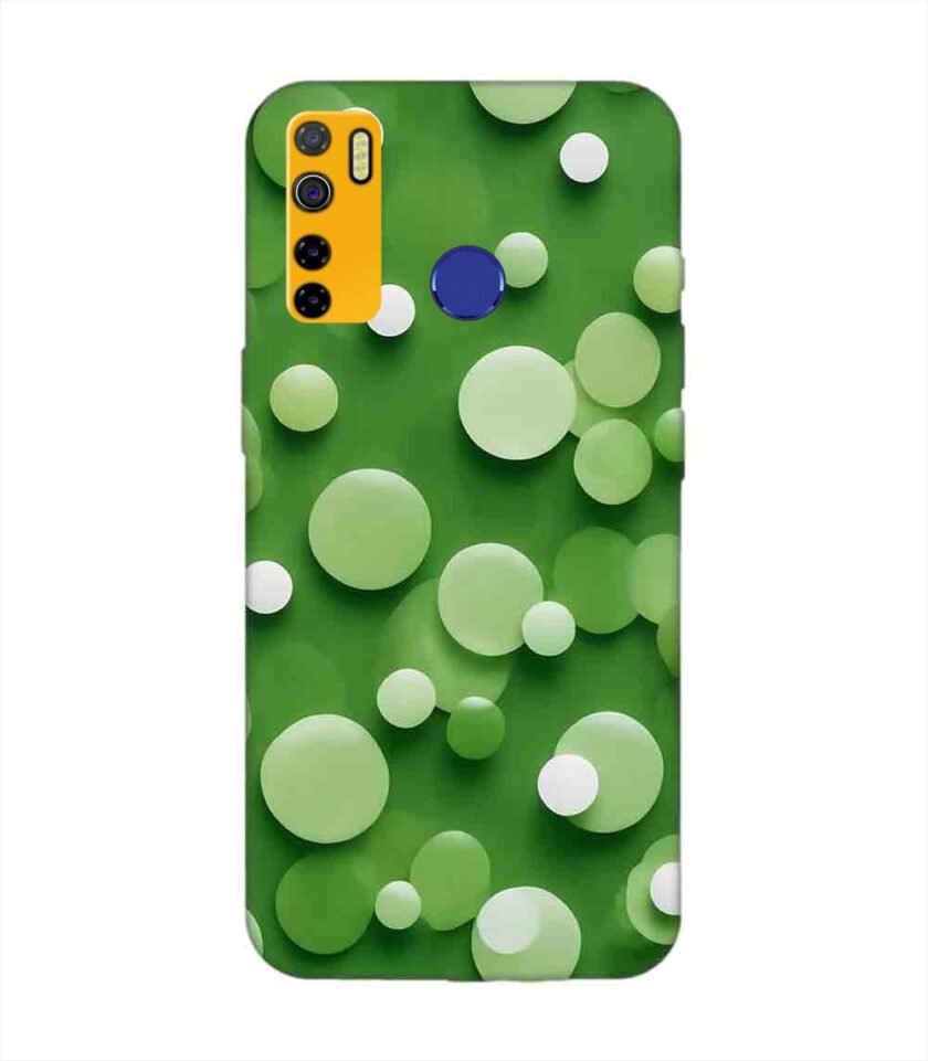 Printed Mobile Back Covers for Tecno Camon 15 close up green background with white polka dots