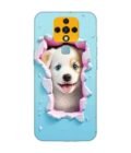 Printed Mobile Back Covers for Tecno Camon 16 Pro close up dog looking out hole wall