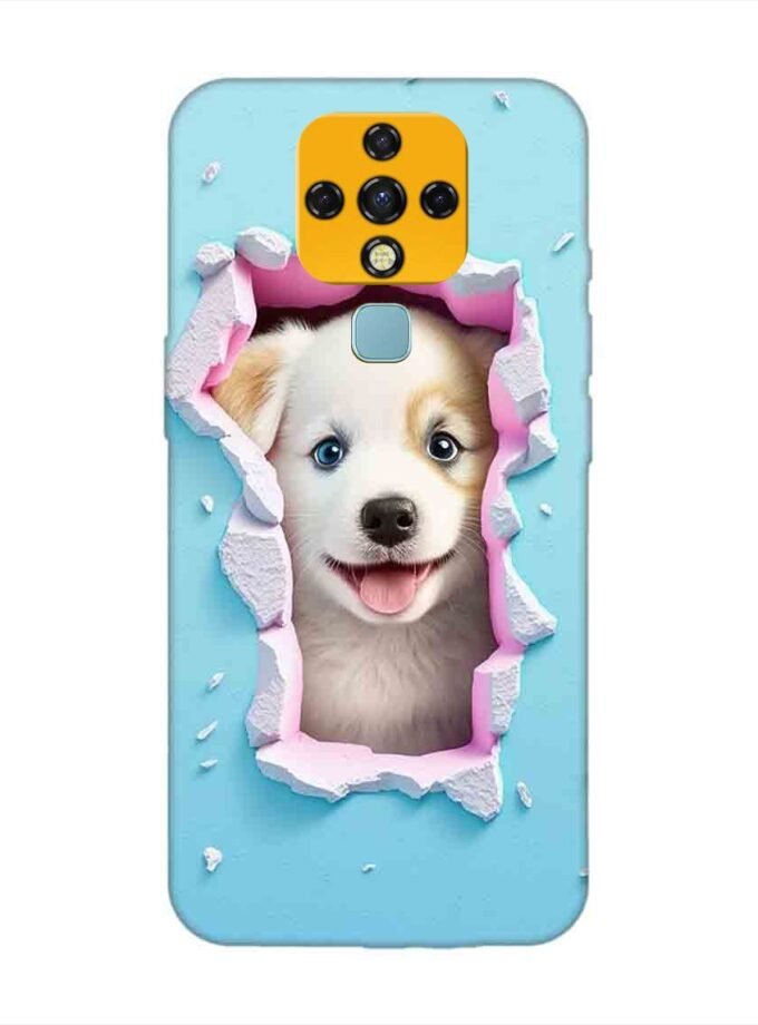 Printed Mobile Back Covers for Tecno Camon 16 close up dog looking out hole wall