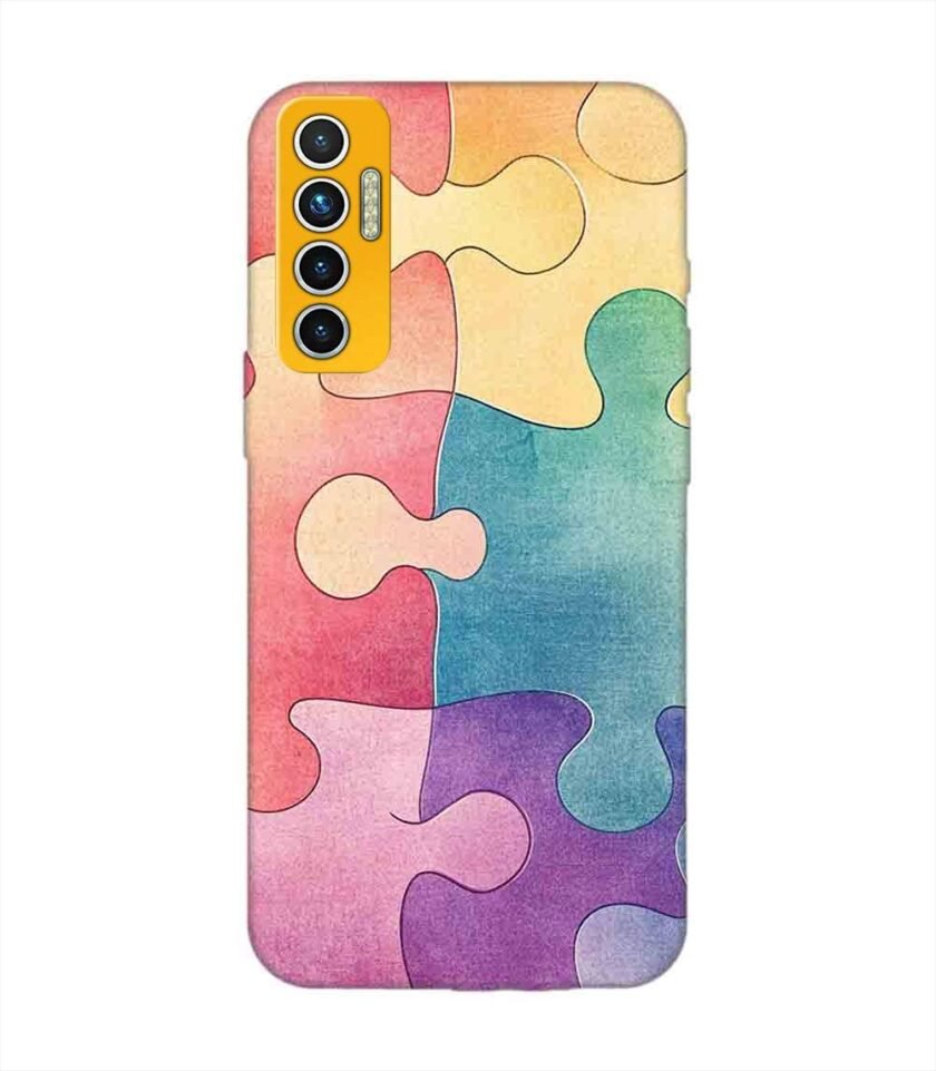 Printed Mobile Back Covers for Tecno Camon 17 close up colorful puzzle piece