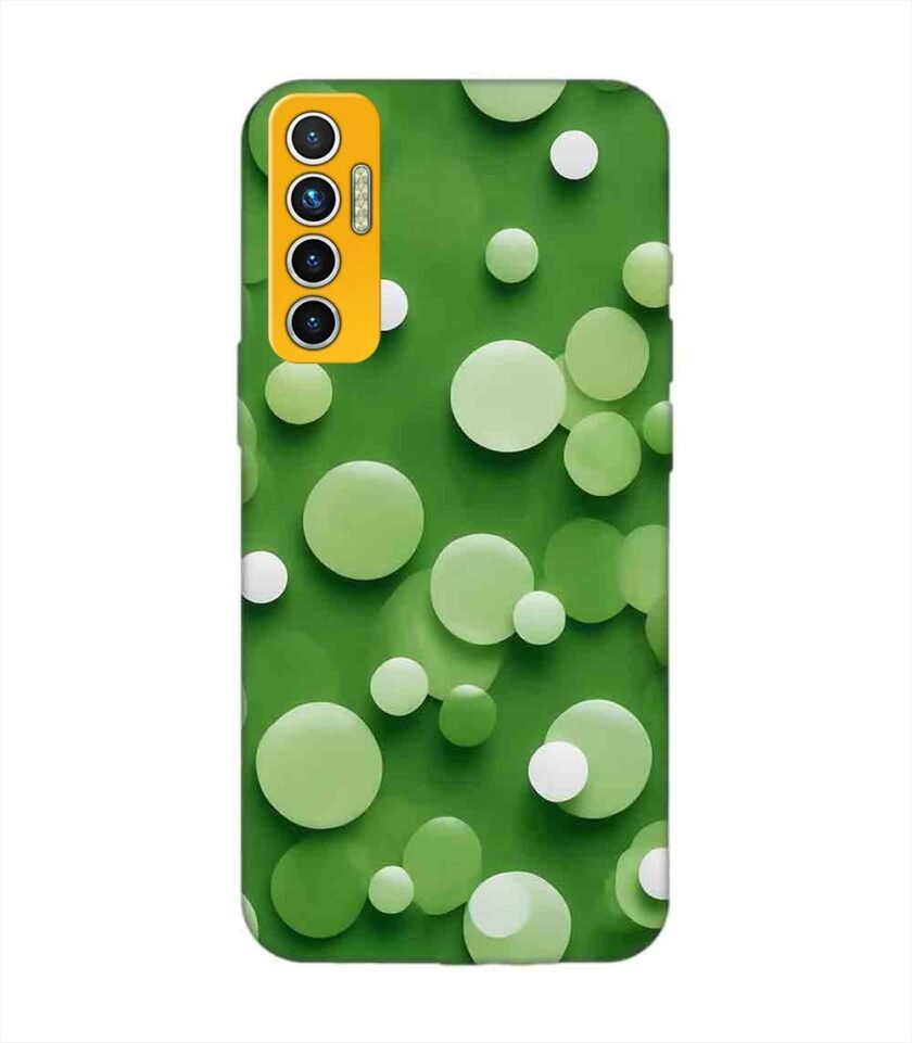 Printed Mobile Back Covers for Tecno Camon 17 close up green background with white polka dots