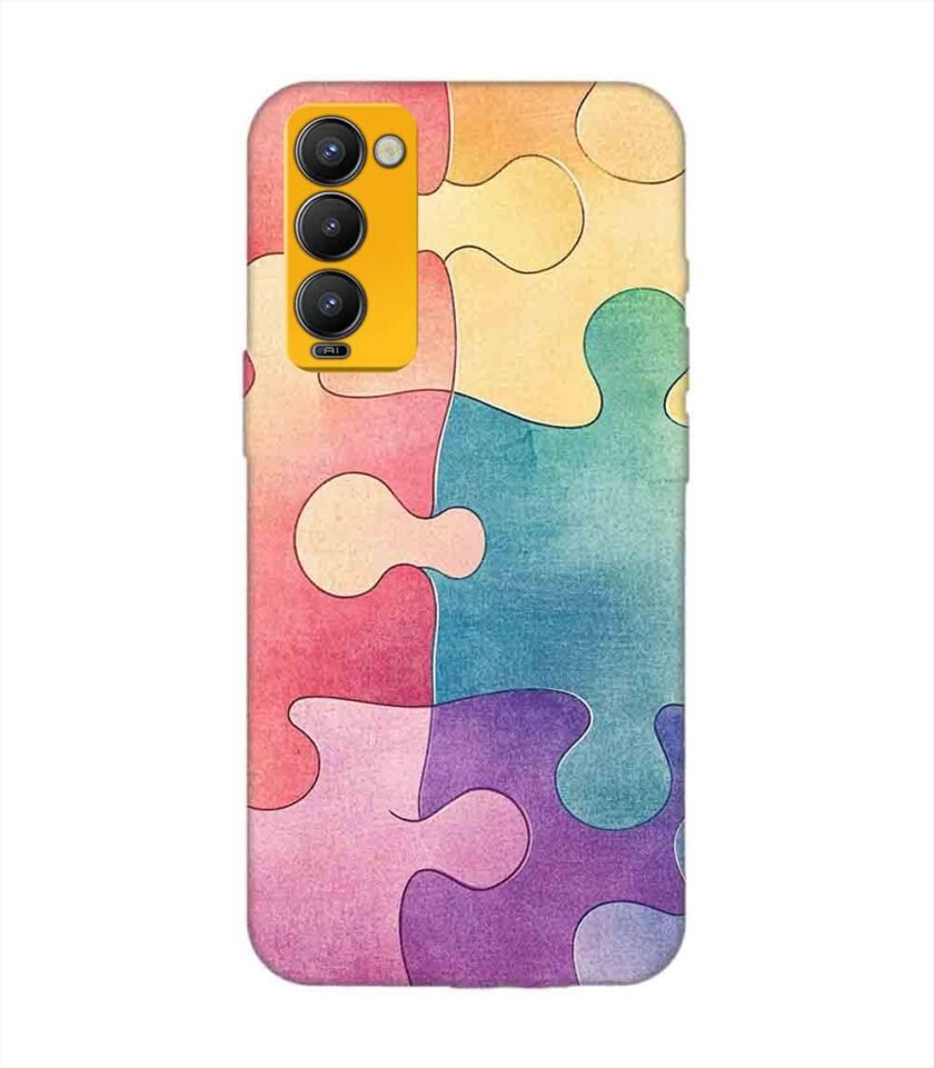 Printed Mobile Back Covers for Tecno Camon 18 close up colorful puzzle piece