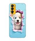 Printed Mobile Back Covers for Tecno Camon 18 close up dog looking out hole wall