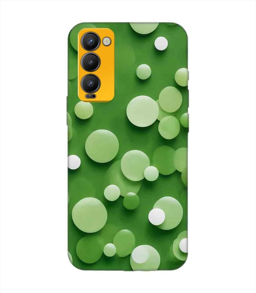 Printed Mobile Back Covers for Tecno Camon 18 close up green background with white polka dots