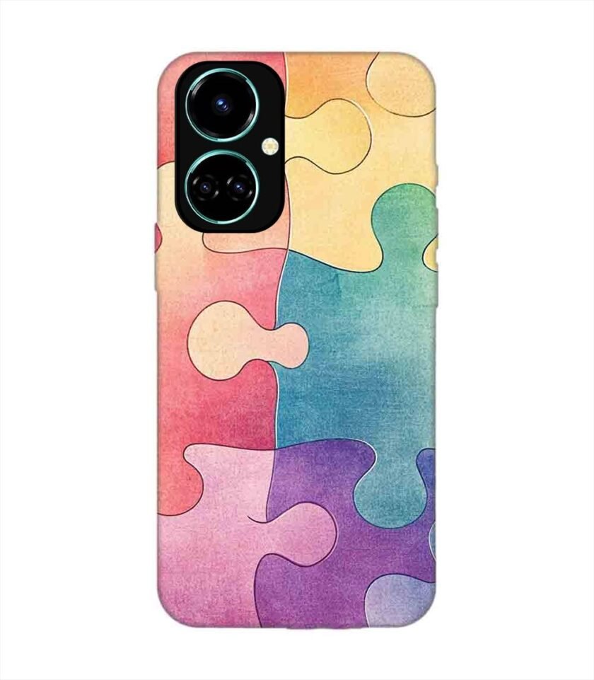 Printed Mobile Back Covers for Tecno Camon 19 Pro (5G) close up colorful puzzle piece