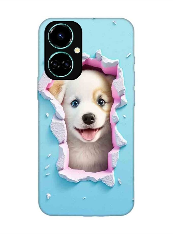 Printed Mobile Back Covers for Tecno Camon 19 Pro (5G) close up dog looking out hole wall