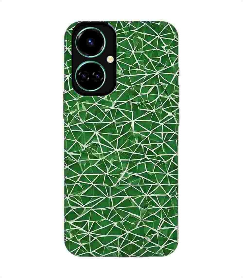 Printed Mobile Back Covers for Tecno Camon 19 close up green white geometric pattern