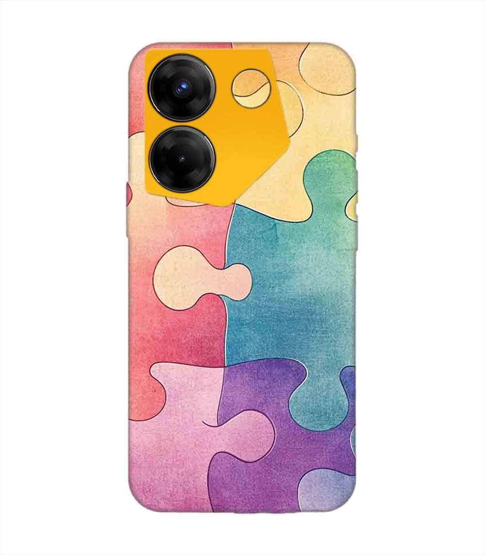 Printed Mobile Back Covers for Tecno Camon 20 Pro (5G) close up colorful puzzle piece