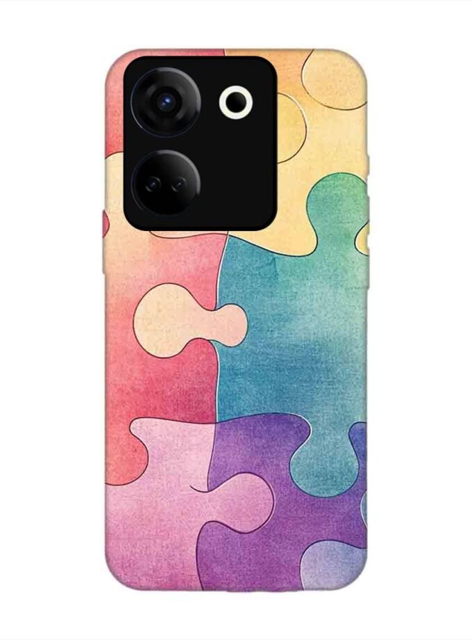 Printed Mobile Back Covers for Tecno Camon 20 close up colorful puzzle piece