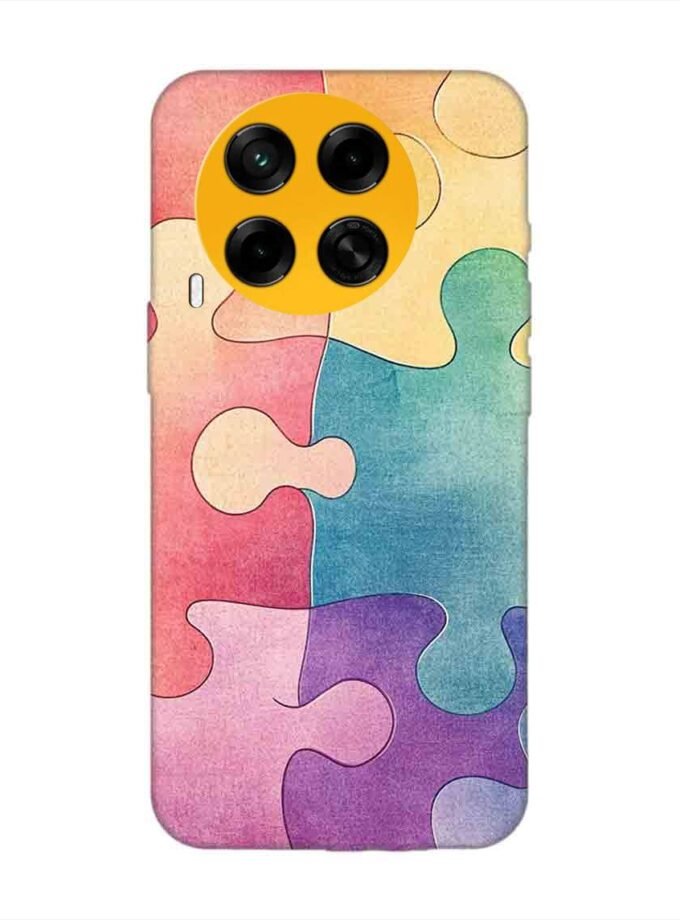 Printed Mobile Back Covers for Tecno Camon 30 (5G) close up colorful puzzle piece