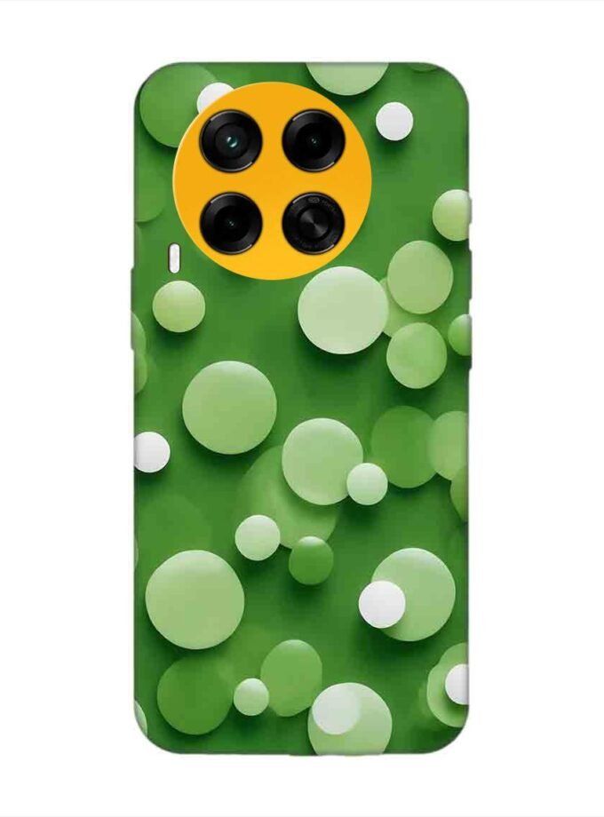 Printed Mobile Back Covers for Tecno Camon 30 (5G) close up green background with white polka dots