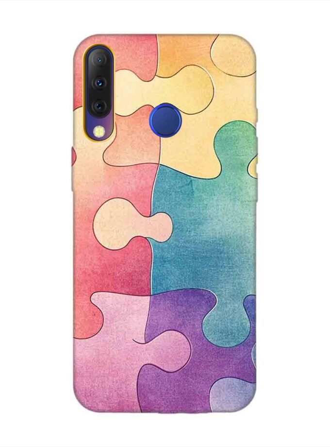 Printed Mobile Back Covers for Tecno Camon I4 close up colorful puzzle piece