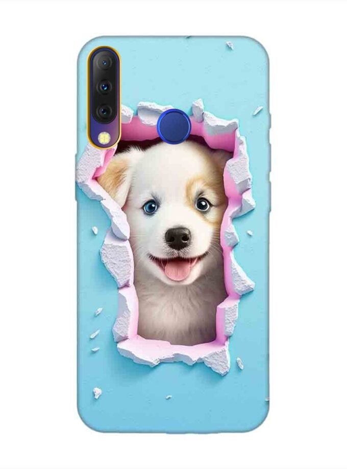 Printed Mobile Back Covers for Tecno Camon I4 close up dog looking out hole wall