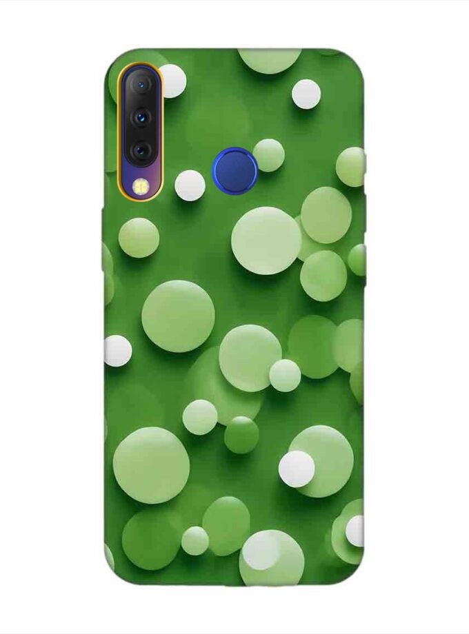 Printed Mobile Back Covers for Tecno Camon I4 close up green background with white polka dots