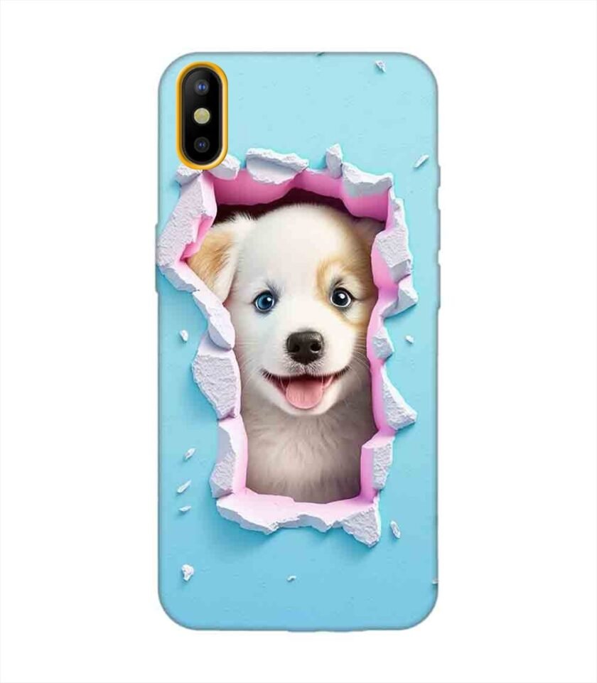 Printed Mobile Back Covers for Tecno Camon Iace 2 close up dog looking out hole wall