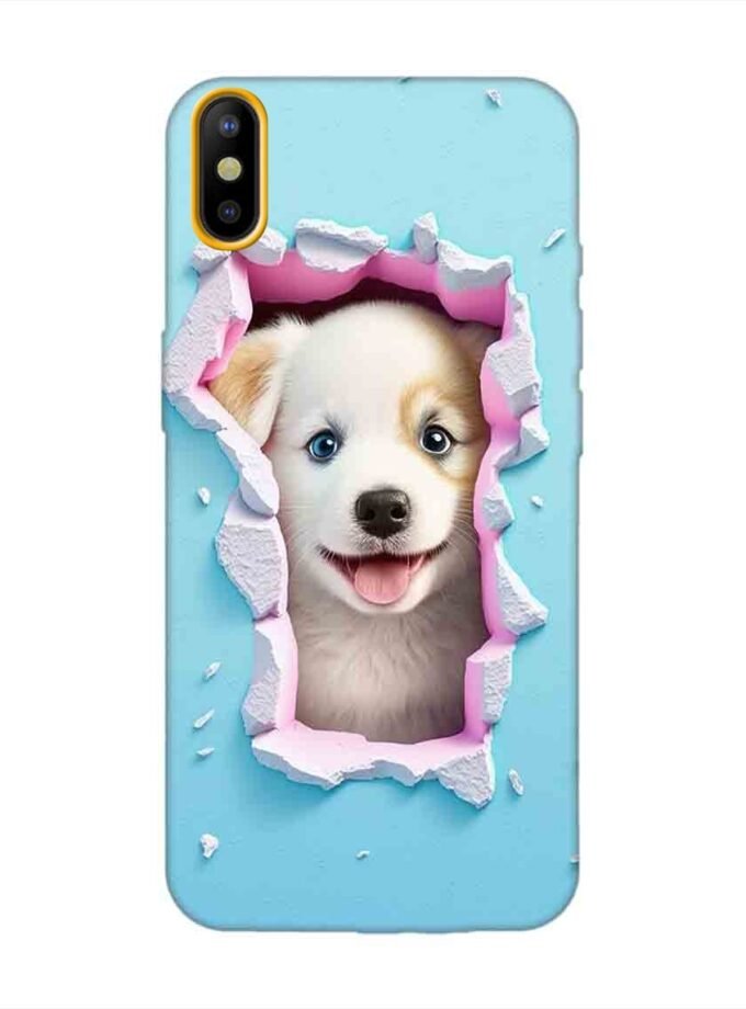 Printed Mobile Back Covers for Tecno Camon Iace 2X close up dog looking out hole wall