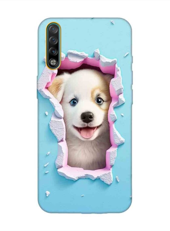 Printed Mobile Back Covers for Tecno Phantom 9 close up dog looking out hole wall