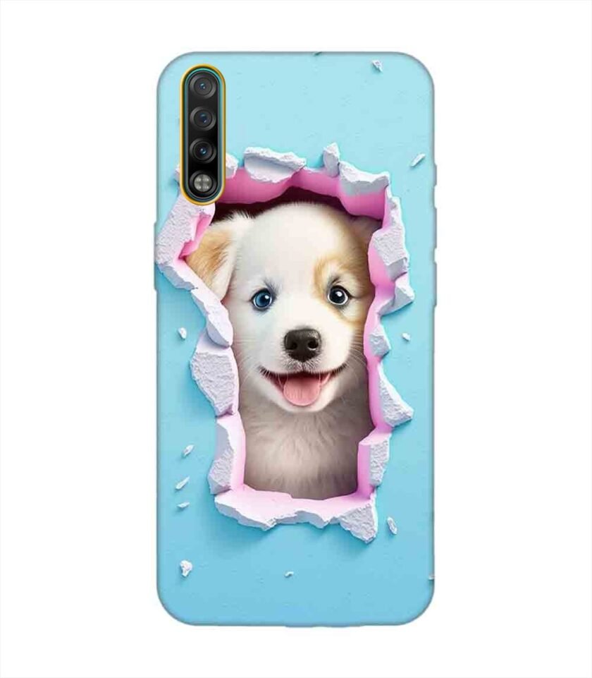 Printed Mobile Back Covers for Tecno Phantom 9 close up dog looking out hole wall