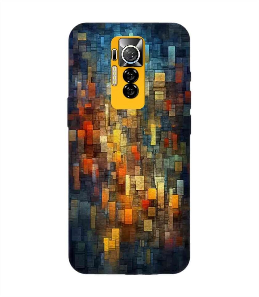 Printed Mobile Back Covers for Tecno Phantom X close up colorful mosaic squares shapes