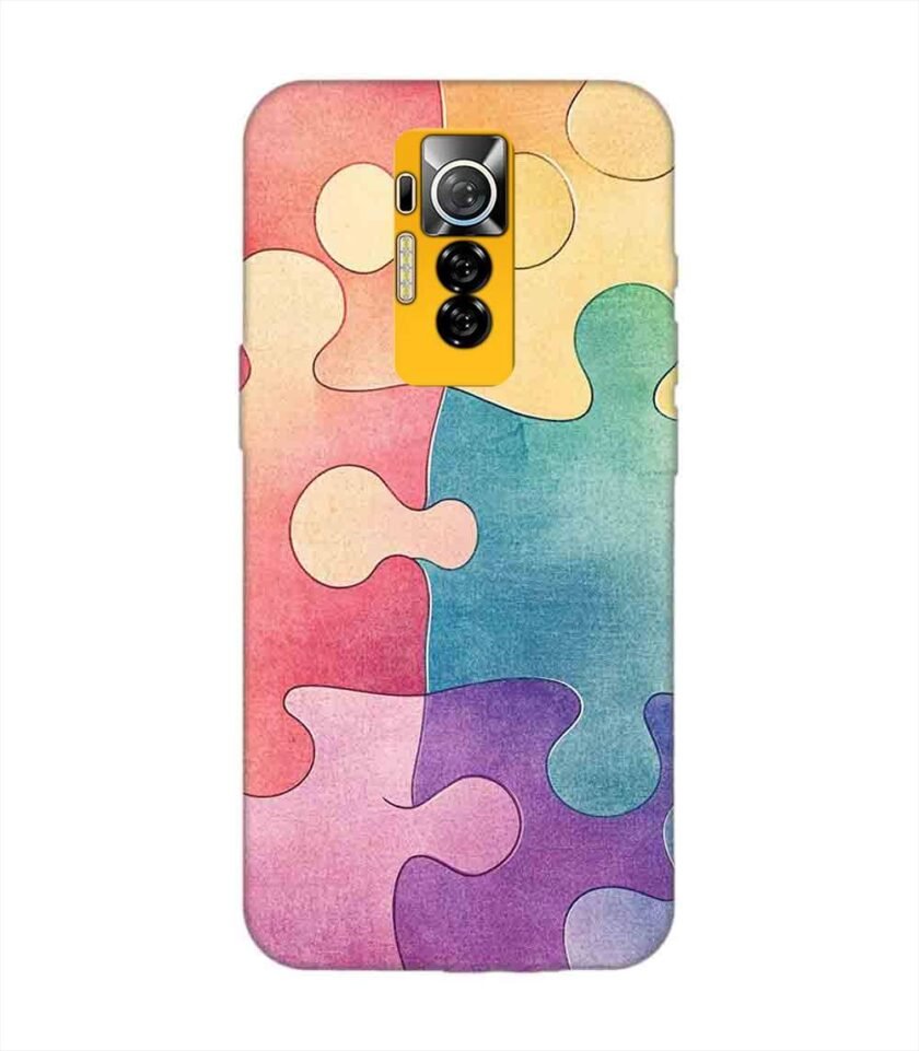 Printed Mobile Back Covers for Tecno Phantom X close up colorful puzzle piece