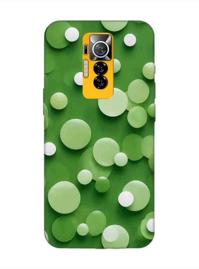 Printed Mobile Back Covers for Tecno Phantom X close up green background with white polka dots