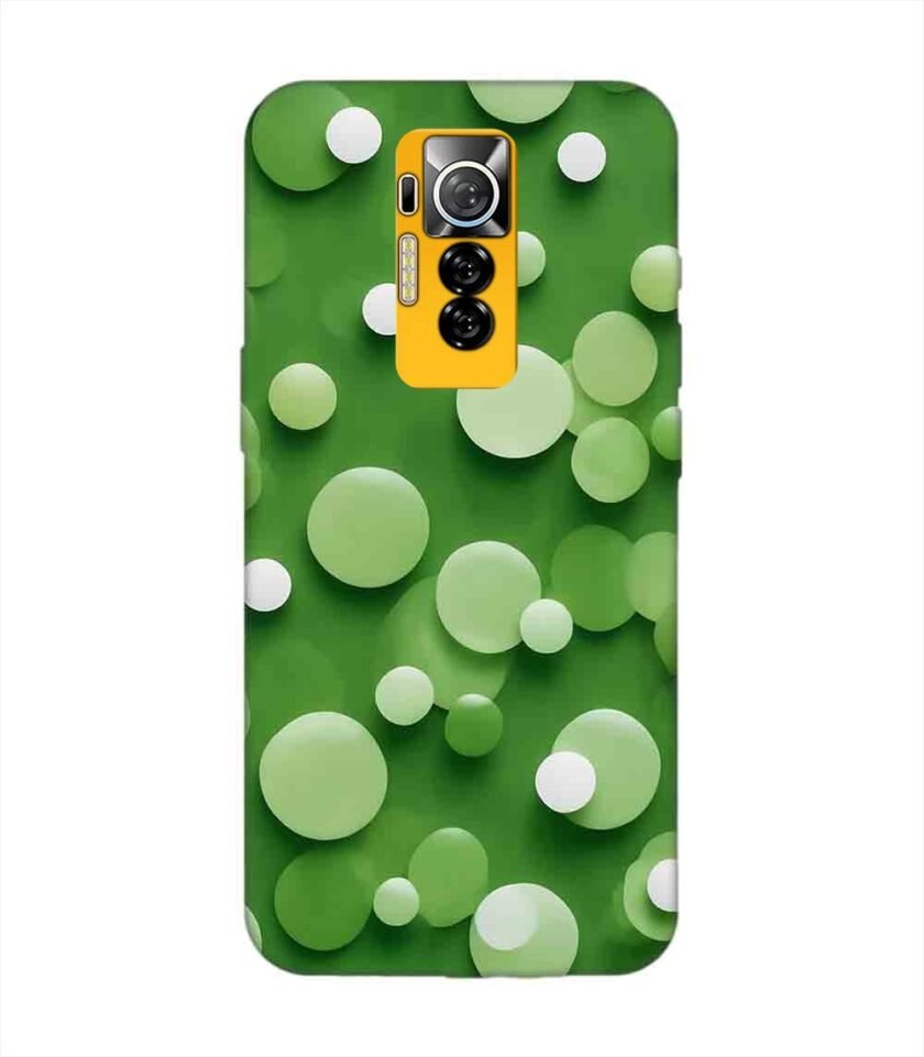 Printed Mobile Back Covers for Tecno Phantom X close up green background with white polka dots