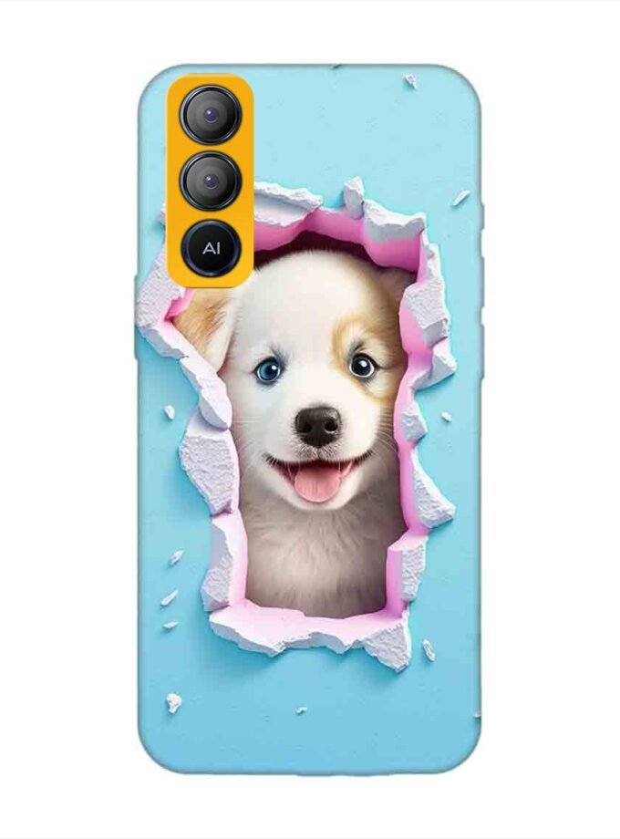 Printed Mobile Back Covers for Tecno Pop 5 Lite close up dog looking out hole wall