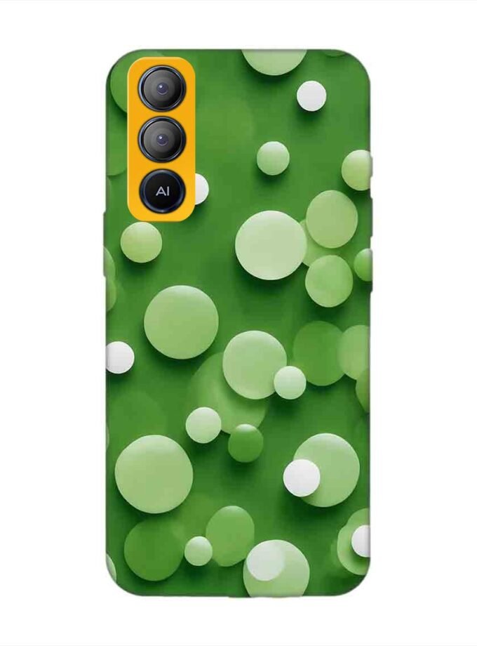 Printed Mobile Back Covers for Tecno Pop 5 Lite close up green background with white polka dots