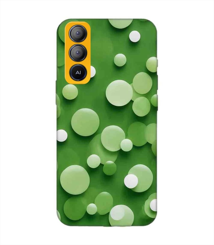 Printed Mobile Back Covers for Tecno Pop 5 Lite close up green background with white polka dots