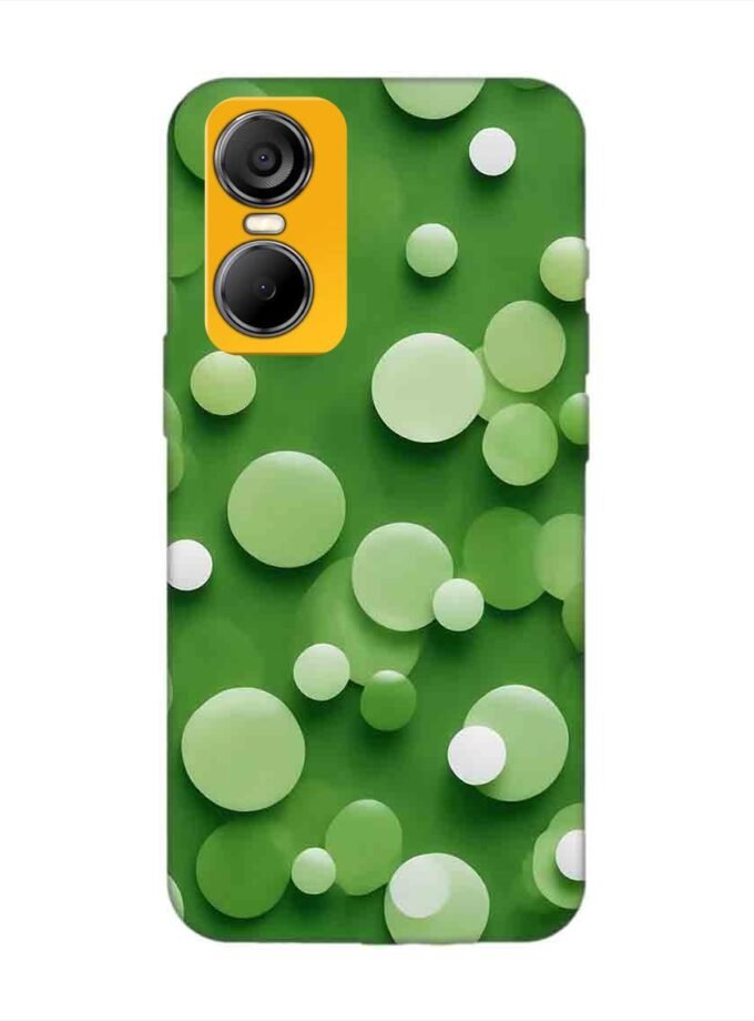 Printed Mobile Back Covers for Tecno Pop 6 Pro close up green background with white polka dots