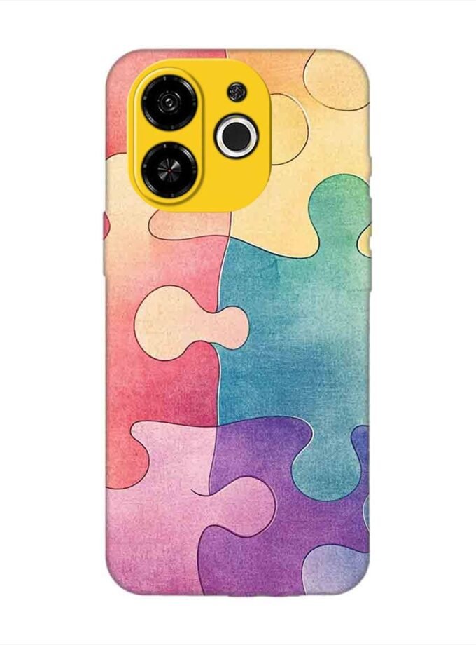 Printed Mobile Back Covers for Tecno Pop 9 (5G) close up colorful puzzle piece