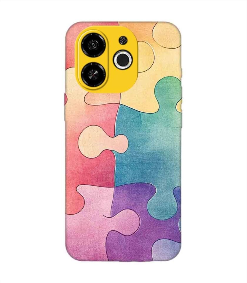 Printed Mobile Back Covers for Tecno Pop 9 (5G) close up colorful puzzle piece
