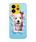 Printed Mobile Back Covers for Tecno Pop 9 (5G) close up dog looking out hole wall