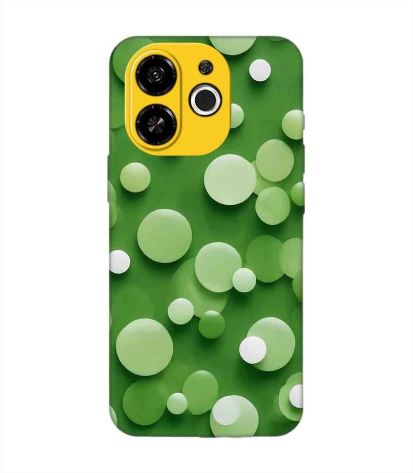Printed Mobile Back Covers for Tecno Pop 9 (5G) close up green background with white polka dots