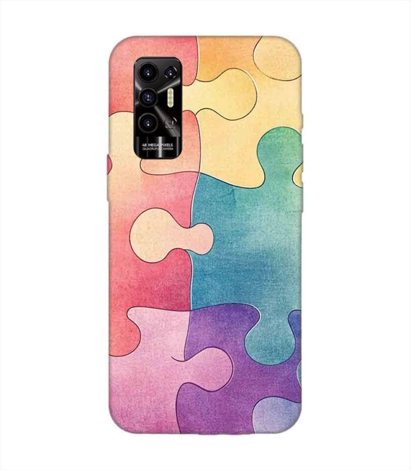 Printed Mobile Back Covers for Tecno Pova 2 close up colorful puzzle piece