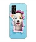 Printed Mobile Back Covers for Tecno Pova 2 close up dog looking out hole wall