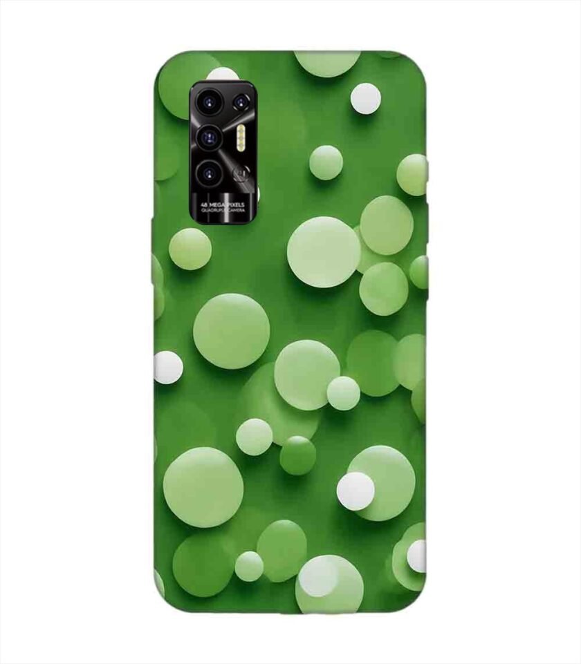 Printed Mobile Back Covers for Tecno Pova 2 close up green background with white polka dots