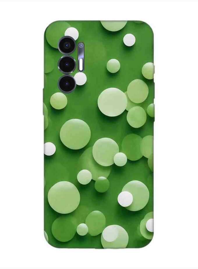 Printed Mobile Back Covers for Tecno Pova 3 close up green background with white polka dots